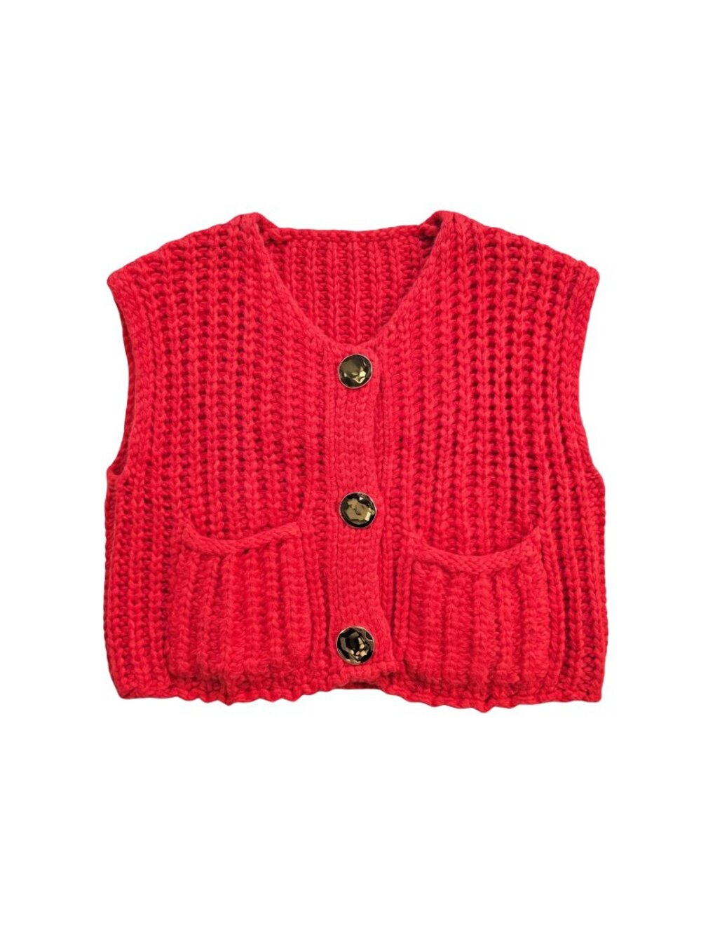 NWOT | Red Chunky Knit Button-Front Sweater Vest | Modern Preppy | Medium
